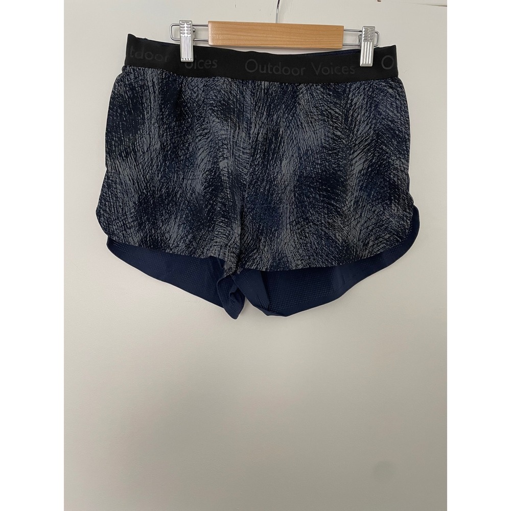 Outdoor Voices M Matrix Running Shorts Brief Liner Blue Abstract Zip Pocket